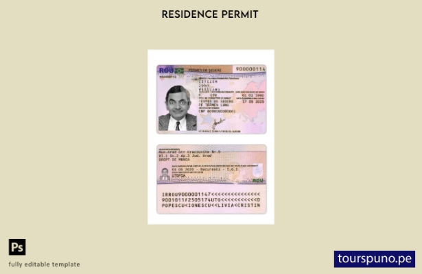 Plantilla de permiso de residencia en Rumania lista para imprimir